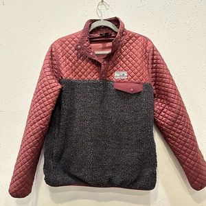 Grey and maroon Patagonia fleece snap up